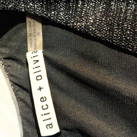 Alice+Olivia Coco Plung Neck Black Metalic Knit Midi Dress - Picture 8 of 16